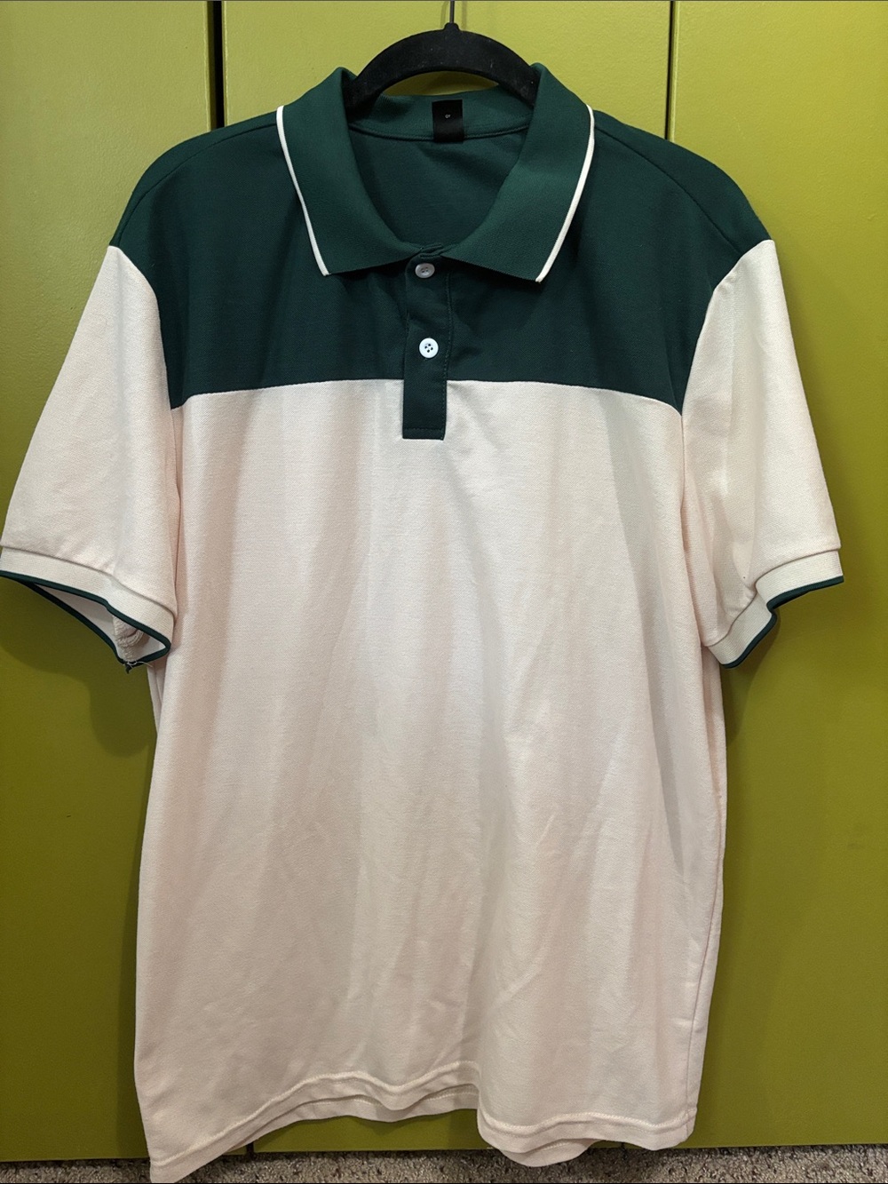 SHEIN Two-Tone Dark Green and Cream Polo Shirt